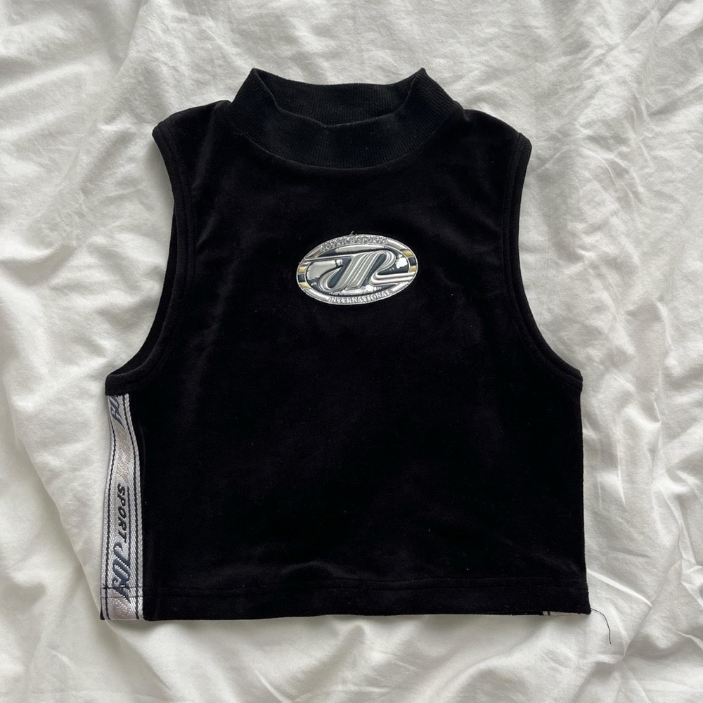 Y2K Joyrich Velvet Crop Top | Black and Silver